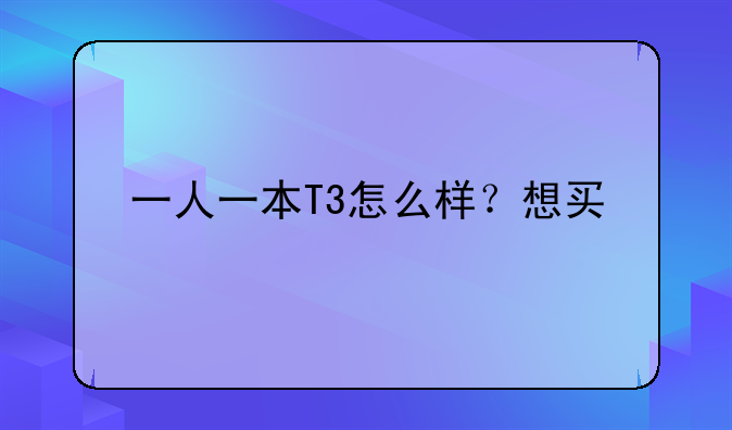 一人一本T3怎么样？想买